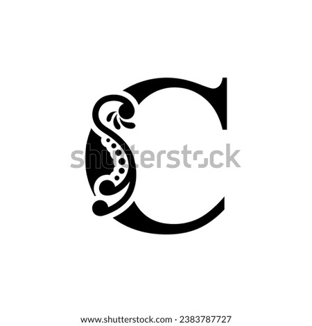 elegant C logo design with beautiful floral ornaments. C monogram typography. letter logo with feather. vintage logos