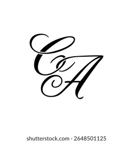 Elegante CA Monograma Logo em preto Script - Luxo Caligrafia Design inicial em fundo branco