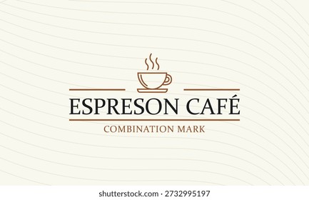 Elegant cafe combination mark logo with coffee cup icon and classic typography. Ideal for coffee shops, espresso bars, cafés, bakeries, restaurants, roasteries, and food and beverage branding.