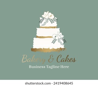 Elegant Cake Bakery Logo Design in Modern Abstract Style with Flowers