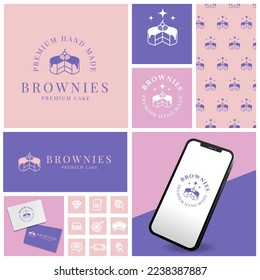 ELEGANT CAKE BROWNIES LOGO WITH ICON AND TEMPLATE SET