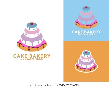 elegant cake with cream and cherry logo vector, cake bakery logo template