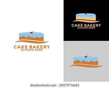 elegant cake with cream and cherry logo vector, cake bakery logo template