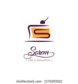 Elegant cake slice icon/logo. 'S' letter as a cream. Vector image.