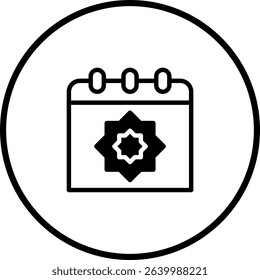 Elegant calendar icon adorned with star design inside a black circle frame design
