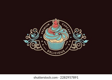Elegant Calligraphic Cupcake Logo Vector Design