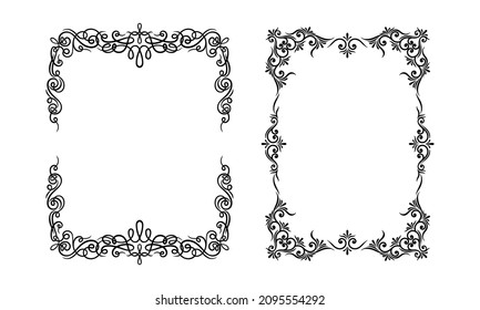 Elegant calligraphic frames set. Vintage black ink decor borders vector illustration
