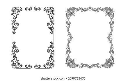 Elegant calligraphic frames set. Vintage black decor borders of rectangular shape vector illustration
