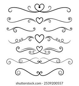 Elegant calligraphic heart flourishes with swirls and decorative lines. Perfect for Valentine’s Day, wedding invitations, or romantic designs, adding a classic touch to your project.