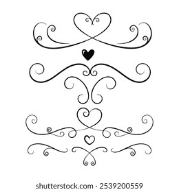 Elegant calligraphic heart flourishes with swirls and decorative lines. Perfect for Valentine’s Day, wedding invitations, or romantic designs, adding a classic touch to your project.