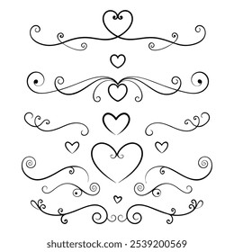 Elegant calligraphic heart flourishes with swirls and decorative lines. Perfect for Valentine’s Day, wedding invitations, or romantic designs, adding a classic touch to your project.