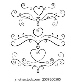 Elegant calligraphic heart flourishes with swirls and decorative lines. Perfect for Valentine’s Day, wedding invitations, or romantic designs, adding a classic touch to your project.