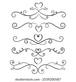 Elegant calligraphic heart flourishes with swirls and decorative lines. Perfect for Valentine’s Day, wedding invitations, or romantic designs, adding a classic touch to your project.