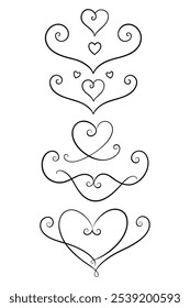 Elegant calligraphic heart flourishes with swirls and decorative lines. Perfect for Valentine’s Day, wedding invitations, or romantic designs, adding a classic touch to your project.