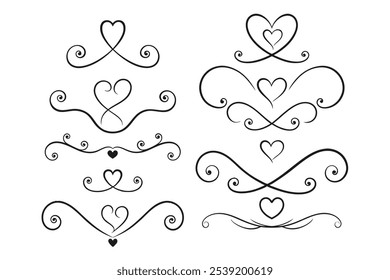 Elegant calligraphic heart flourishes with swirls and decorative lines. Perfect for Valentine’s Day, wedding invitations, or romantic designs, adding a classic touch to your project.