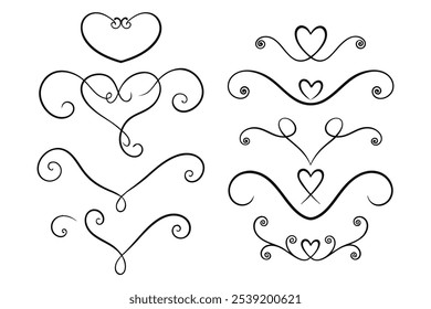 Elegant calligraphic heart flourishes with swirls and decorative lines. Perfect for Valentine’s Day, wedding invitations, or romantic designs, adding a classic touch to your project.