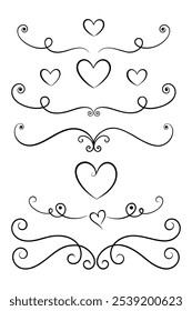 Elegant calligraphic heart flourishes with swirls and decorative lines. Perfect for Valentine’s Day, wedding invitations, or romantic designs, adding a classic touch to your project.