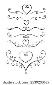 Elegant calligraphic heart flourishes with swirls and decorative lines. Perfect for Valentine’s Day, wedding invitations, or romantic designs, adding a classic touch to your project.