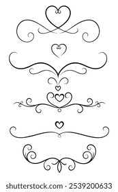 Elegant calligraphic heart flourishes with swirls and decorative lines. Perfect for Valentine’s Day, wedding invitations, or romantic designs, adding a classic touch to your project.