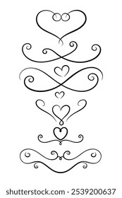 Elegant calligraphic heart flourishes with swirls and decorative lines. Perfect for Valentine’s Day, wedding invitations, or romantic designs, adding a classic touch to your project.