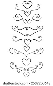 Elegant calligraphic heart flourishes with swirls and decorative lines. Perfect for Valentine’s Day, wedding invitations, or romantic designs, adding a classic touch to your project.