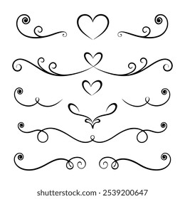 Elegant calligraphic heart flourishes with swirls and decorative lines. Perfect for Valentine’s Day, wedding invitations, or romantic designs, adding a classic touch to your project.