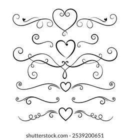 Elegant calligraphic heart flourishes with swirls and decorative lines. Perfect for Valentine’s Day, wedding invitations, or romantic designs, adding a classic touch to your project.