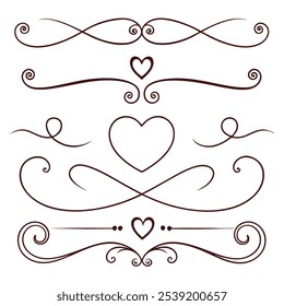 Elegant calligraphic heart flourishes with swirls and decorative lines. Perfect for Valentine’s Day, wedding invitations, or romantic designs, adding a classic touch to your project.