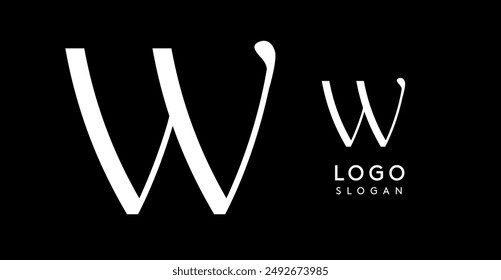Elegant calligraphic logo. Stylish letter W, sleek typography for branding, signage, corporate identity. Suitable for fashion, beauty, luxury brands, modern minimalist template. Vector illustration.