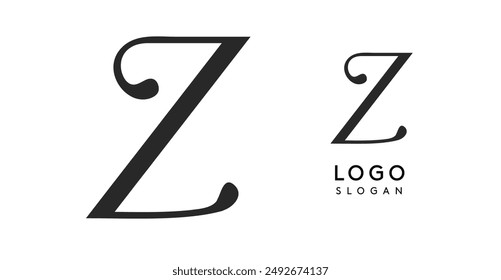 Elegant calligraphic logo. Stylish letter Z, sleek typography for branding, signage, corporate identity. Suitable for fashion, beauty, luxury brands, modern minimalist template. Vector illustration.