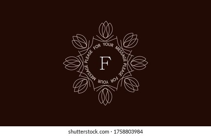 Elegant calligraphic ornament with the letter F. Monogram in brown. Business sign is identical for a boutique, jewelry, restaurant, cafe, hotel, labels.