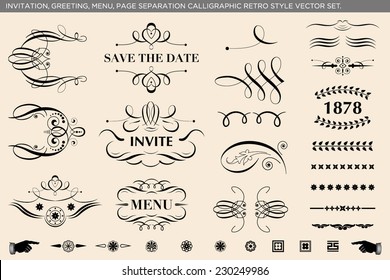 Elegant calligraphic ornaments and page dividers. Retro style vector set.