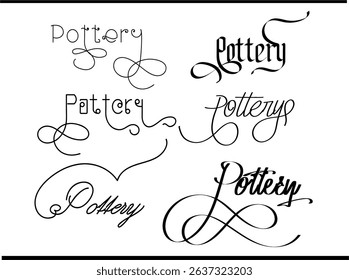 Elegant Calligraphy Alphabet for Pottery Logo Designs, Premium Vector Monogram Set for Pottery Branding