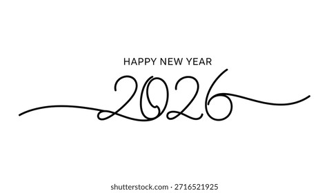 Elegant calligraphy design featuring the text happy new year and the year 2026 in a flowing script