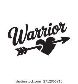 Elegant calligraphy design featuring the word warrior with a heart and arrow