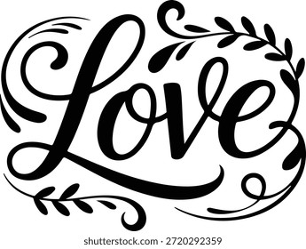 Elegantes Kalligrafie-Design mit dem Wort Liebe mit floralen und wirbelnden Verzierungen