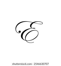 Elegant calligraphy letter E with swirling design.