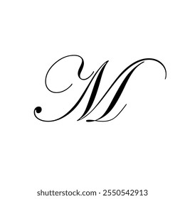 Elegant calligraphy letter M with swirling design.