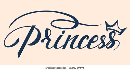 Elegant calligraphy spelling "Princess," adorned with a crown, ideal for coquette royal-themed projects or flirty fairy tale-inspired designs