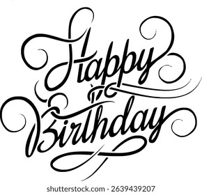 Elegant Calligraphy Style Happy Birthday Text in Black and White.