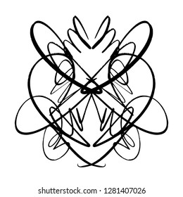 Elegant calligraphy symmetrica curl. Universal decor element. Hand drawn sketch, vintage signature. Isolated on white background, EPS