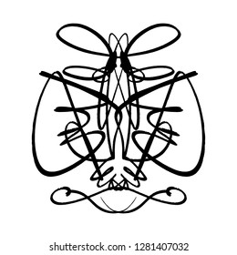 Elegant calligraphy symmetrica curl. Universal decor element. Hand drawn sketch, vintage signature. Isolated on white background, EPS