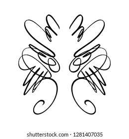 Elegant calligraphy symmetrica curl. Universal decor element. Hand drawn sketch, vintage signature. Isolated on white background, EPS