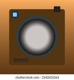 elegant camera application logo in a nut brown color, enhanced by a very beautiful large camera lens