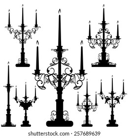 elegant candelabra black and white design set -  interior decor vector silhouette collection 