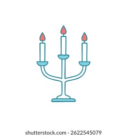Elegant candelabra with three candles in dual-color outline style