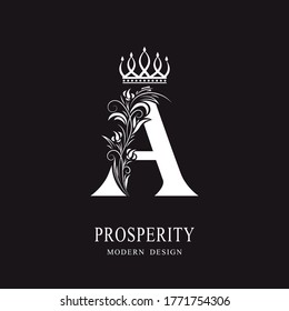 Elegant Capital letter A. Graceful royal style. Calligraphic beautiful logo. Vintage floral drawn emblem for book design, brand name, business card, Restaurant, Boutique, Hotel. Vector illustration