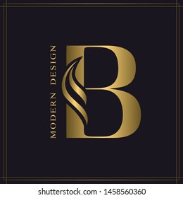 Elegant Capital letter B. Graceful Royal Style. Calligraphic Beautiful Logo. Vintage Gold Drawn Emblem for Book Design, Brand Name, Business Card, Restaurant, Boutique, Hotel. Vector illustration