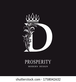 Elegant Capital letter D. Graceful royal style. Calligraphic beautiful logo. Vintage floral drawn emblem for book design, brand name, business card, Restaurant, Boutique, Hotel. Vector illustration