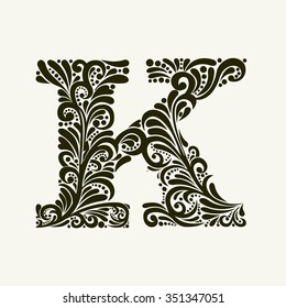 Elegant Capital Letter K In The Style Of The Baroque. To Use Monograms, Logos, Emblems And Initials.